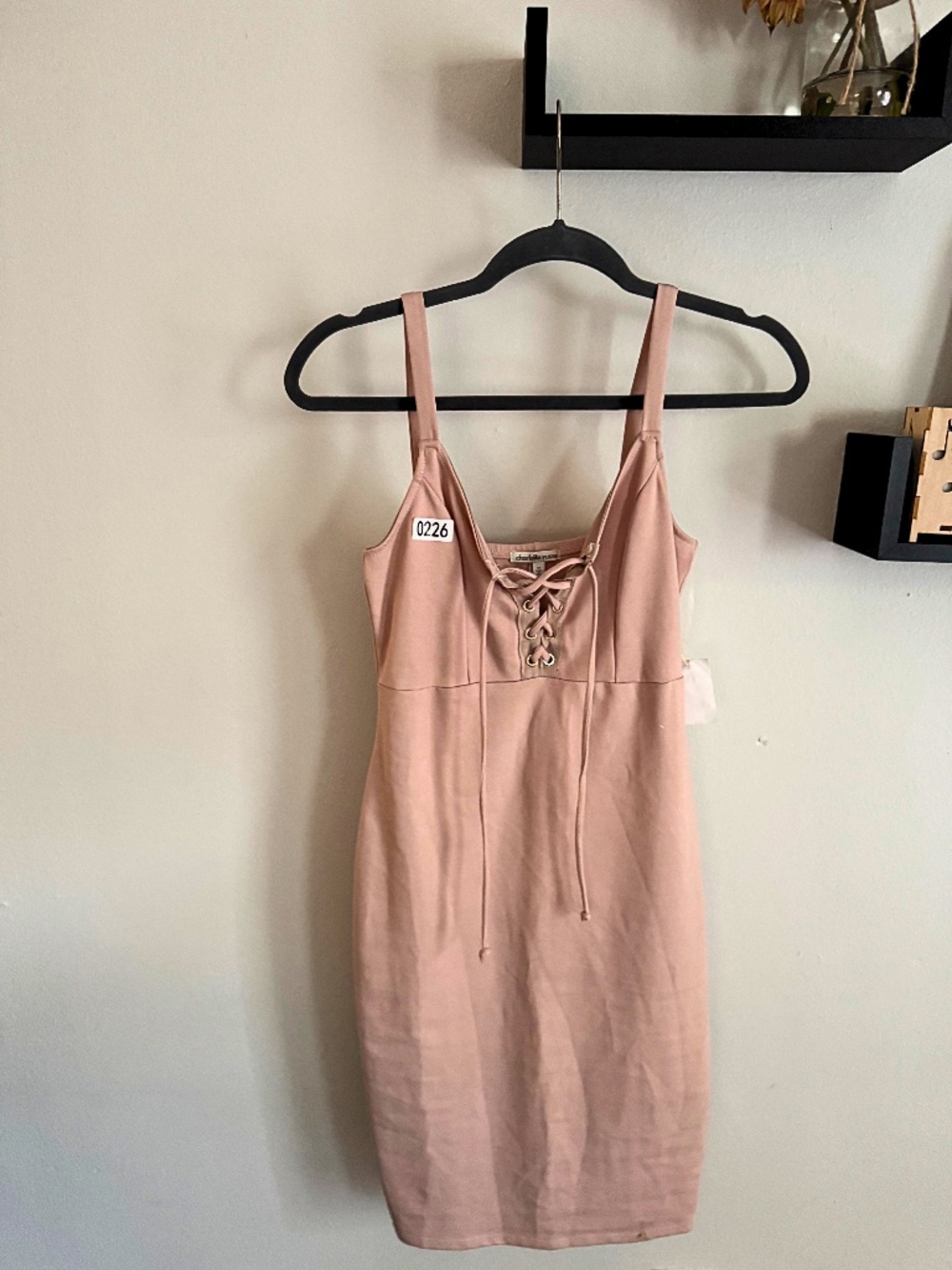 NWT Charlotte Russe Blush Pink Lace-Up Bodycon Midi Dress